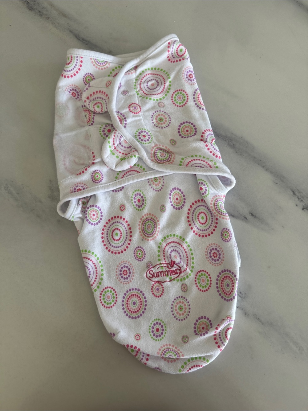 Summer Infant White Swaddle with Pink & Green Circle Print